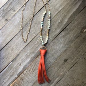 Chain necklace,gemstones, & statement tassel